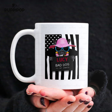 Personalized Dog Gift Idea - Bad Dog Girl Wearing Beach Hat For Dog Lovers - White Mug